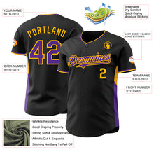 Load image into Gallery viewer, Custom Black Purple-Gold Classic Color Block Side Panel Stripe Authentic Baseball Jersey