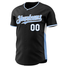 Load image into Gallery viewer, Custom Black Light Blue-White Classic Color Block Side Panel Stripe Authentic Baseball Jersey