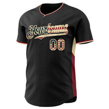 Загрузить изображение в средство просмотра галереи, Custom Black Vintage USA Flag Cream-Crimson Classic Color Block Side Panel Stripe Authentic Baseball Jersey