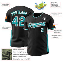 Laden Sie das Bild in den Galerie-Viewer, Custom Black Teal-White Classic Color Block Side Panel Stripe Authentic Baseball Jersey