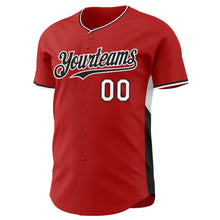 Laden Sie das Bild in den Galerie-Viewer, Custom Red Black-White Classic Color Block Side Panel Stripe Authentic Baseball Jersey