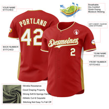 Load image into Gallery viewer, Custom Red White-Old Gold Classic Color Block Side Panel Stripe Authentic Baseball Jersey
