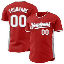 Laden Sie das Bild in den Galerie-Viewer, Custom Red White-Gray Classic Color Block Side Panel Stripe Authentic Baseball Jersey