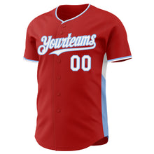 Load image into Gallery viewer, Custom Red White-Light Blue Classic Color Block Side Panel Stripe Authentic Baseball Jersey