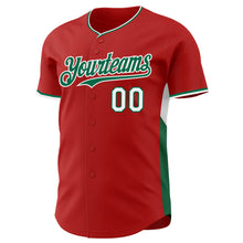 Laden Sie das Bild in den Galerie-Viewer, Custom Red Kelly Green-White Classic Color Block Side Panel Stripe Authentic Baseball Jersey