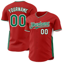 Laden Sie das Bild in den Galerie-Viewer, Custom Red Kelly Green-White Classic Color Block Side Panel Stripe Authentic Baseball Jersey