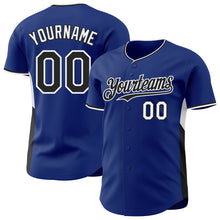 Загрузить изображение в средство просмотра галереи, Custom Royal Black-White Classic Color Block Side Panel Stripe Authentic Baseball Jersey