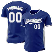 Laden Sie das Bild in den Galerie-Viewer, Custom Royal White-Gray Classic Color Block Side Panel Stripe Authentic Baseball Jersey