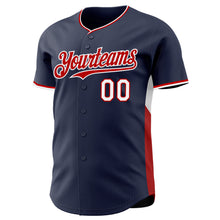 Load image into Gallery viewer, Custom Navy Red-White Classic Color Block Side Panel Stripe Authentic Baseball Jersey