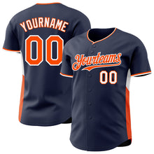 Laden Sie das Bild in den Galerie-Viewer, Custom Navy Orange-White Classic Color Block Side Panel Stripe Authentic Baseball Jersey
