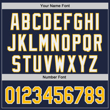 Charger l'image dans la galerie, Custom Navy Gold-White Classic Color Block Side Panel Stripe Authentic Baseball Jersey
