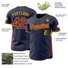 Laden Sie das Bild in den Galerie-Viewer, Custom Navy Crimson-Gold Classic Color Block Side Panel Stripe Authentic Baseball Jersey