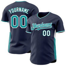 Laden Sie das Bild in den Galerie-Viewer, Custom Navy Teal-White Classic Color Block Side Panel Stripe Authentic Baseball Jersey