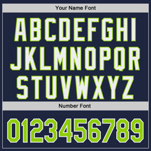 Load image into Gallery viewer, Custom Navy Neon Green-White Classic Color Block Side Panel Stripe Authentic Baseball Jersey