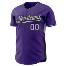 Load image into Gallery viewer, Custom Purple Gray-Black Classic Color Block Side Panel Stripe Authentic Baseball Jersey