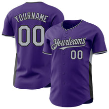 Load image into Gallery viewer, Custom Purple Gray-Black Classic Color Block Side Panel Stripe Authentic Baseball Jersey