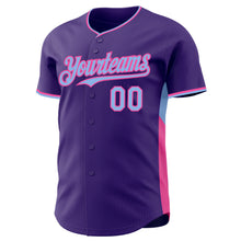 Загрузить изображение в средство просмотра галереи, Custom Purple Light Blue-Pink Classic Color Block Side Panel Stripe Authentic Baseball Jersey