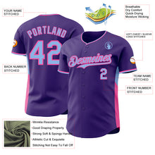Загрузить изображение в средство просмотра галереи, Custom Purple Light Blue-Pink Classic Color Block Side Panel Stripe Authentic Baseball Jersey