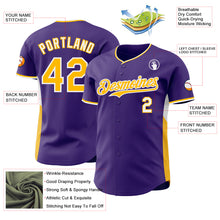 Charger l'image dans la galerie, Custom Purple Gold-White Classic Color Block Side Panel Stripe Authentic Baseball Jersey