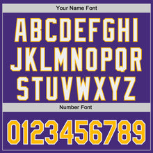 Charger l'image dans la galerie, Custom Purple Gold-White Classic Color Block Side Panel Stripe Authentic Baseball Jersey