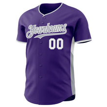 Load image into Gallery viewer, Custom Purple Gray-White Classic Color Block Side Panel Stripe Authentic Baseball Jersey