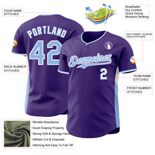 Charger l'image dans la galerie, Custom Purple Light Blue-White Classic Color Block Side Panel Stripe Authentic Baseball Jersey