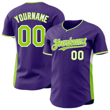Загрузить изображение в средство просмотра галереи, Custom Purple Neon Green-White Classic Color Block Side Panel Stripe Authentic Baseball Jersey