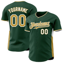 Load image into Gallery viewer, Custom Green Old Gold-White Classic Color Block Side Panel Stripe Authentic Baseball Jersey