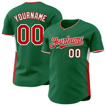 Laden Sie das Bild in den Galerie-Viewer, Custom Kelly Green Red-White Classic Color Block Side Panel Stripe Authentic Baseball Jersey