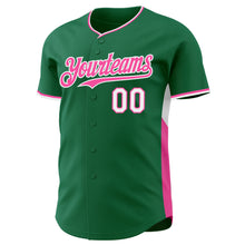 Laden Sie das Bild in den Galerie-Viewer, Custom Kelly Green Pink-White Classic Color Block Side Panel Stripe Authentic Baseball Jersey