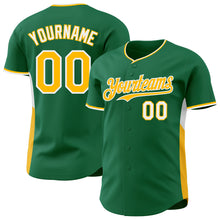 Laden Sie das Bild in den Galerie-Viewer, Custom Kelly Green Gold-White Classic Color Block Side Panel Stripe Authentic Baseball Jersey