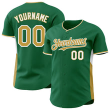 Charger l'image dans la galerie, Custom Kelly Green Old Gold-White Classic Color Block Side Panel Stripe Authentic Baseball Jersey