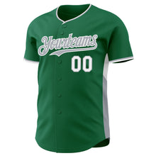 Laden Sie das Bild in den Galerie-Viewer, Custom Kelly Green Gray-White Classic Color Block Side Panel Stripe Authentic Baseball Jersey