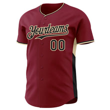 Load image into Gallery viewer, Custom Crimson Black-Cream Classic Color Block Side Panel Stripe Authentic Baseball Jersey