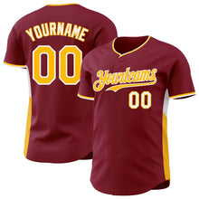 Load image into Gallery viewer, Custom Crimson Gold-White Classic Color Block Side Panel Stripe Authentic Baseball Jersey