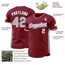 Load image into Gallery viewer, Custom Crimson Gray-White Classic Color Block Side Panel Stripe Authentic Baseball Jersey