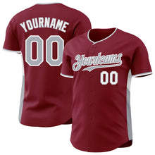 Load image into Gallery viewer, Custom Crimson Gray-White Classic Color Block Side Panel Stripe Authentic Baseball Jersey