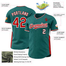 Laden Sie das Bild in den Galerie-Viewer, Custom Teal Red-White Classic Color Block Side Panel Stripe Authentic Baseball Jersey