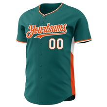 Загрузить изображение в средство просмотра галереи, Custom Teal Orange-White Classic Color Block Side Panel Stripe Authentic Baseball Jersey