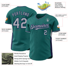 Laden Sie das Bild in den Galerie-Viewer, Custom Teal Gray-Navy Classic Color Block Side Panel Stripe Authentic Baseball Jersey
