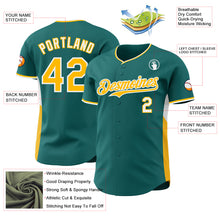 Load image into Gallery viewer, Custom Teal Gold-White Classic Color Block Side Panel Stripe Authentic Baseball Jersey