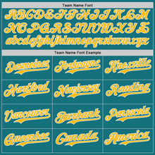 Load image into Gallery viewer, Custom Teal Gold-White Classic Color Block Side Panel Stripe Authentic Baseball Jersey