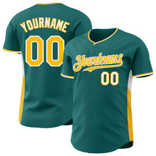 Load image into Gallery viewer, Custom Teal Gold-White Classic Color Block Side Panel Stripe Authentic Baseball Jersey