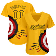 Load image into Gallery viewer, Custom Gold Black-Red 3D Pattern Design Dart Board Target Authentic Baseball Jersey