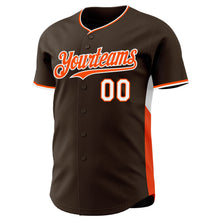 Laden Sie das Bild in den Galerie-Viewer, Custom Brown Orange-White Classic Color Block Side Panel Stripe Authentic Baseball Jersey