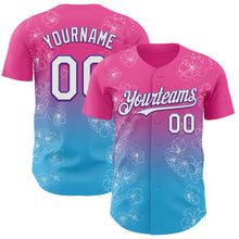 Charger l'image dans la galerie, Custom Pink White Sky Blue-Purple Cherry Blossoms Sakura Gradient Authentic Baseball Jersey