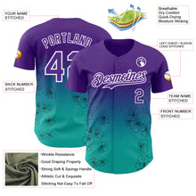 Загрузить изображение в средство просмотра галереи, Custom Purple Aqua-White Cherry Blossoms Sakura Gradient Authentic Baseball Jersey