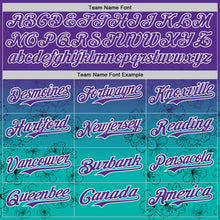 Загрузить изображение в средство просмотра галереи, Custom Purple Aqua-White Cherry Blossoms Sakura Gradient Authentic Baseball Jersey