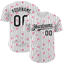 Charger l'image dans la galerie, Custom White Pinstripe-Black Cherry Blossoms Sakura Authentic Baseball Jersey