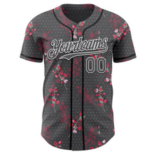 Load image into Gallery viewer, Custom Steel Gray White-Black Cherry Blossoms Sakura Authentic Baseball Jersey